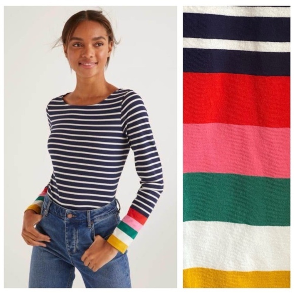Boden Navy Blue Rainbow Stripe Breton Ella Long Sleeve Top 2